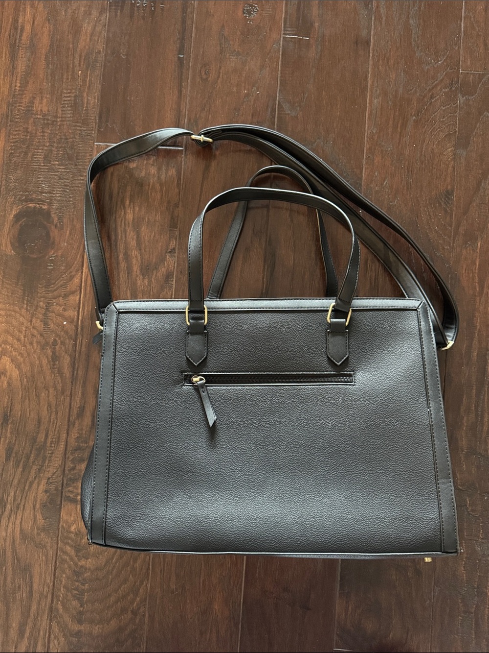Black Structured Laptop Tote with Floral Accent Scarf - Picture 8 of 8
